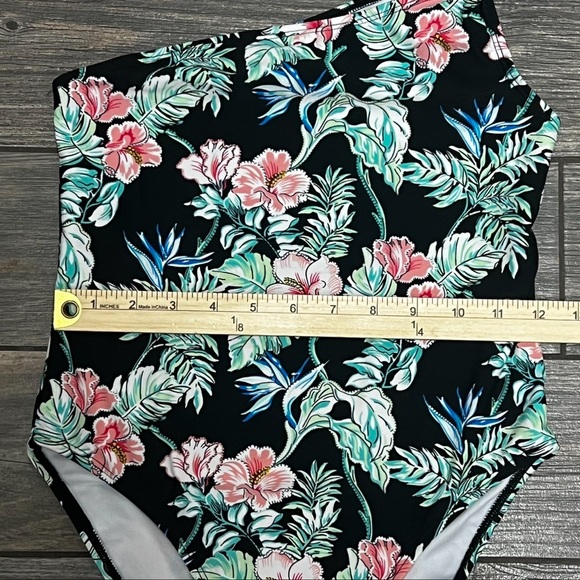 Tommy Bahama One-Piece Swimsuit Girls Size 12 One Shoulder Black Hibiscus Blooms - Picture 11 of 12